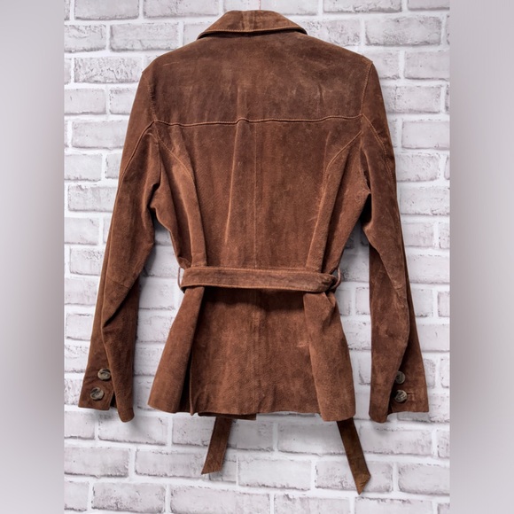 Vintage Wilsons Brown Leather 100% Suede Belted Jacket Size L Retro Style - Picture 2 of 8